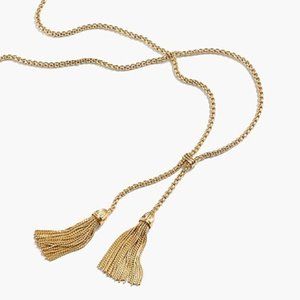 J Crew Women's Long Double Tassel Lariat Gold-Tone Necklace Golden Necklace
